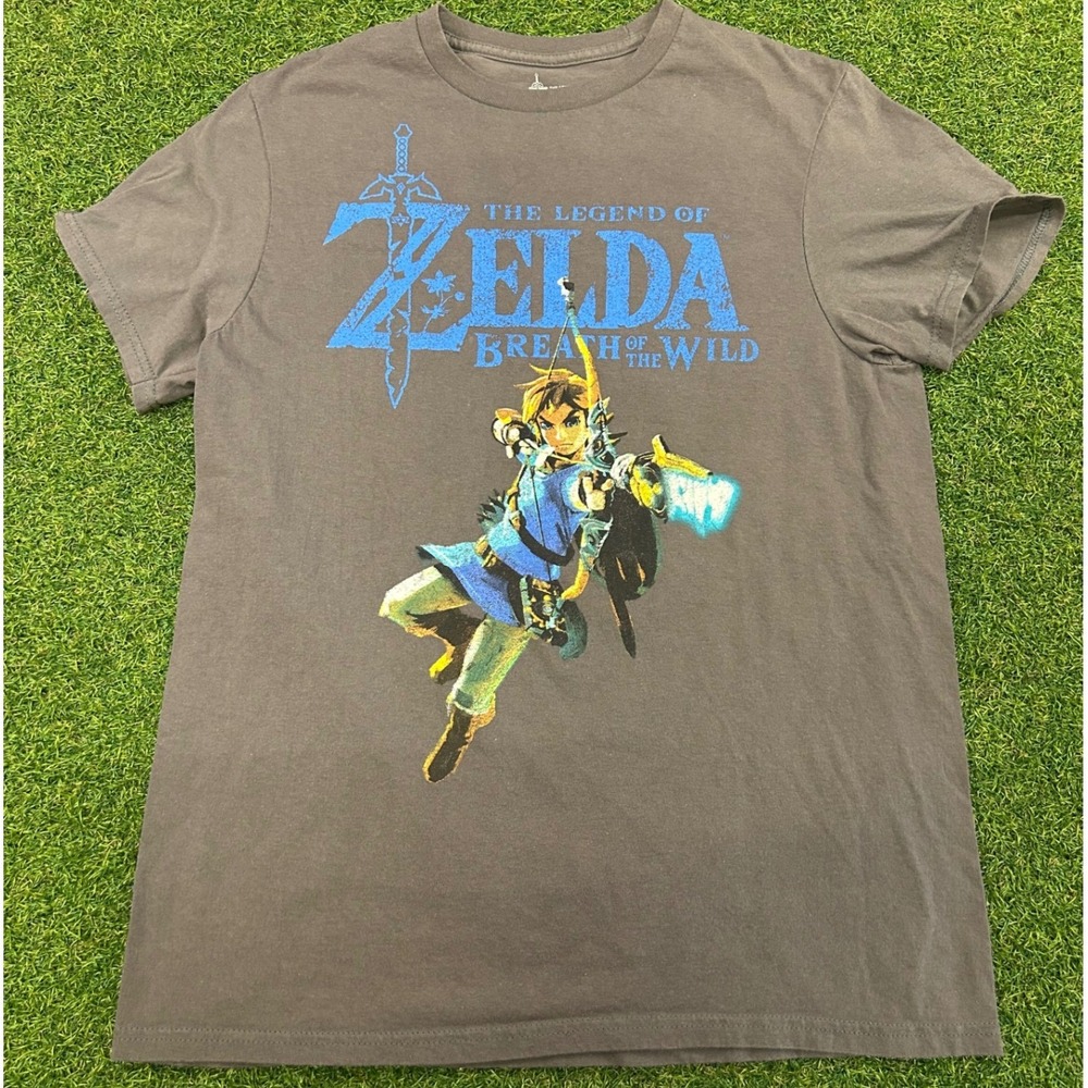 Nintendo Zelda Breath of the Wild Link Graphic T-Shirt Gray Mens‎ Medium BOTW